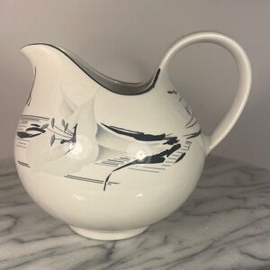 Sango White and Black Ceramic Pitcher 4 1/2" High Used